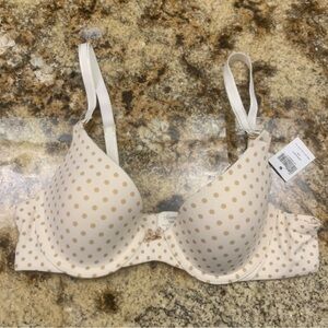 NEW Soma 32A Embraceable Demi Mod Dot Lightly Padded Bra Cream & Tan Polka Dot